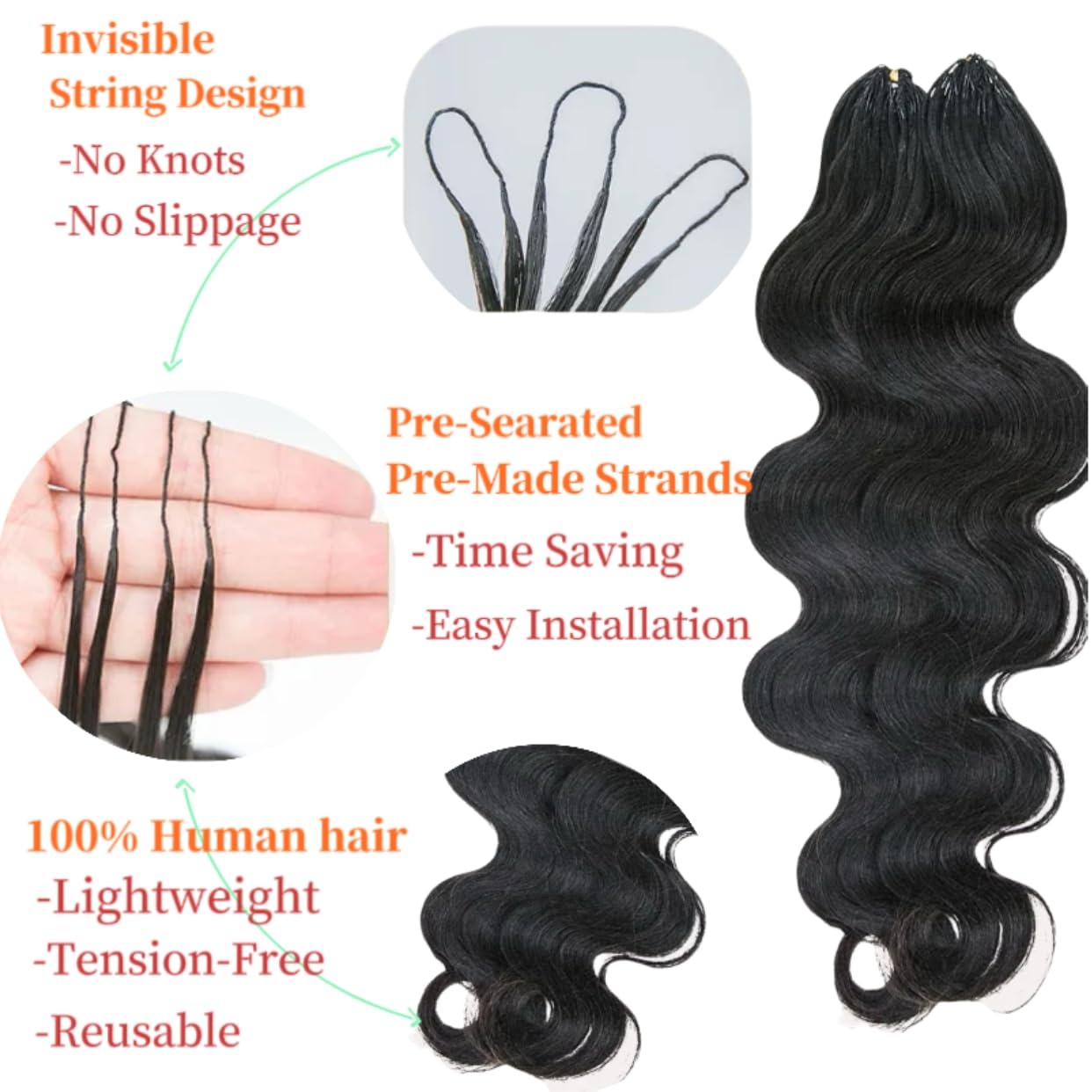 Pré-séparé 100% cheveux humain - Feather Hair Extension avis et prix